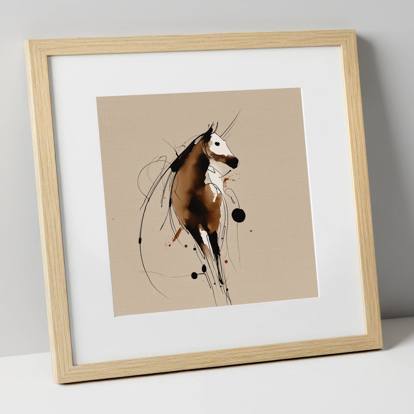 Fluid Ink Profile horse portrait art print in natural frame