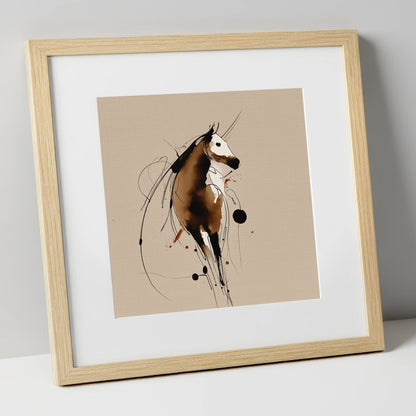 Fluid Ink Profile horse portrait art print in natural frame