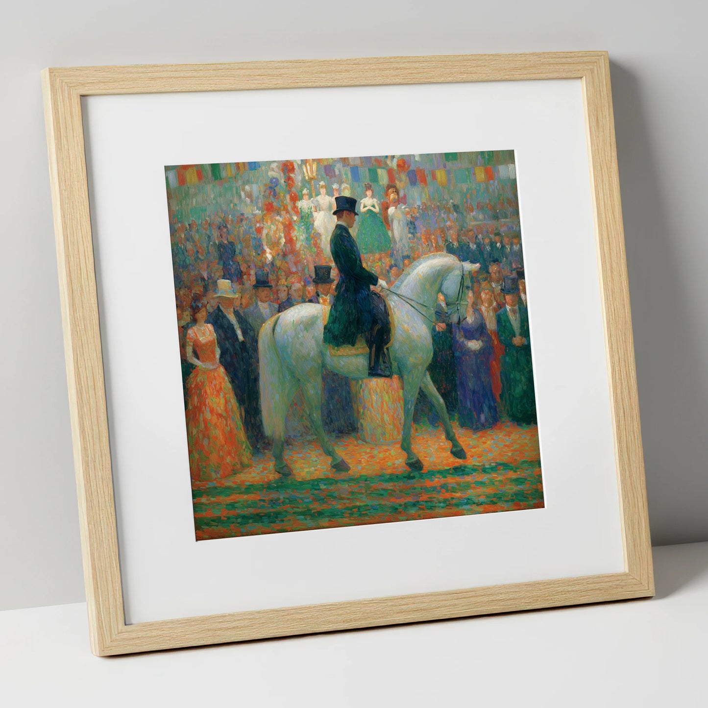 The Gala Performance dressage horse art print in natural frame