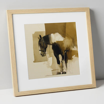 Earthy Equine Profile horse breed art print in natural frame