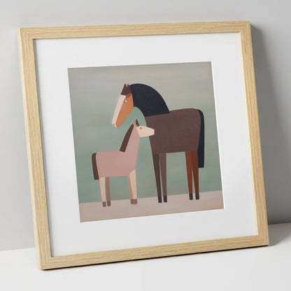 Quiet Companions mare & foal art print in natural frame