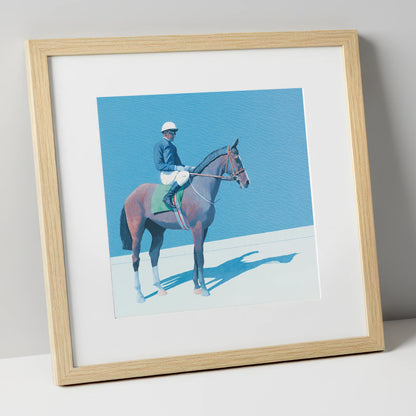 Before the Off racing horse art print in natural frame