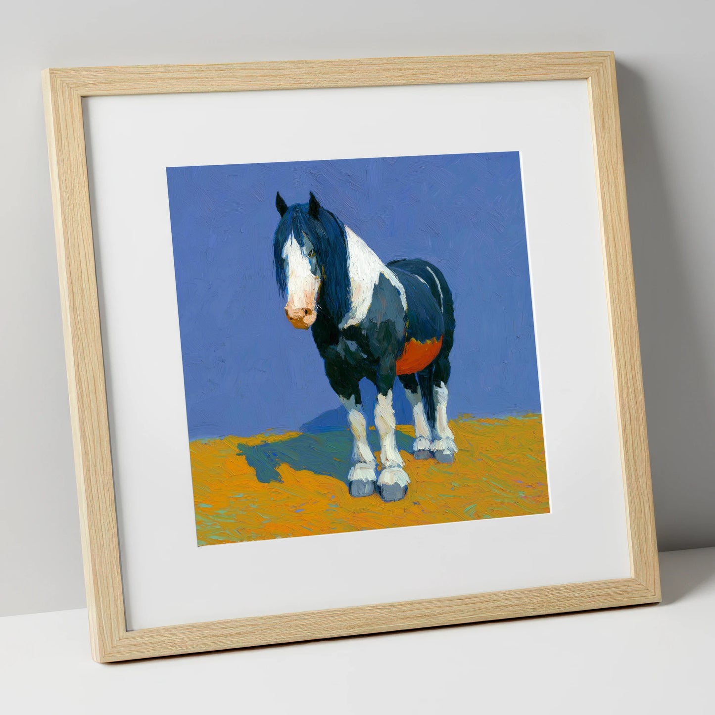 Sun-Drenched Coloured Cob horse breed art print in natural frame