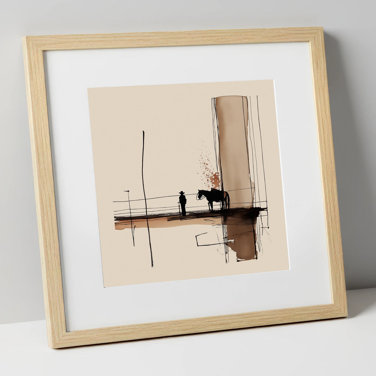Quiet Western Horizon western horse art print in natural frame