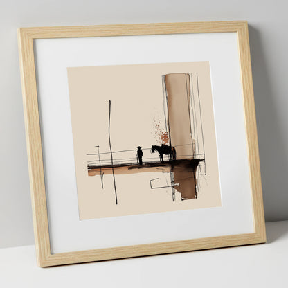 Quiet Western Horizon western horse art print in natural frame