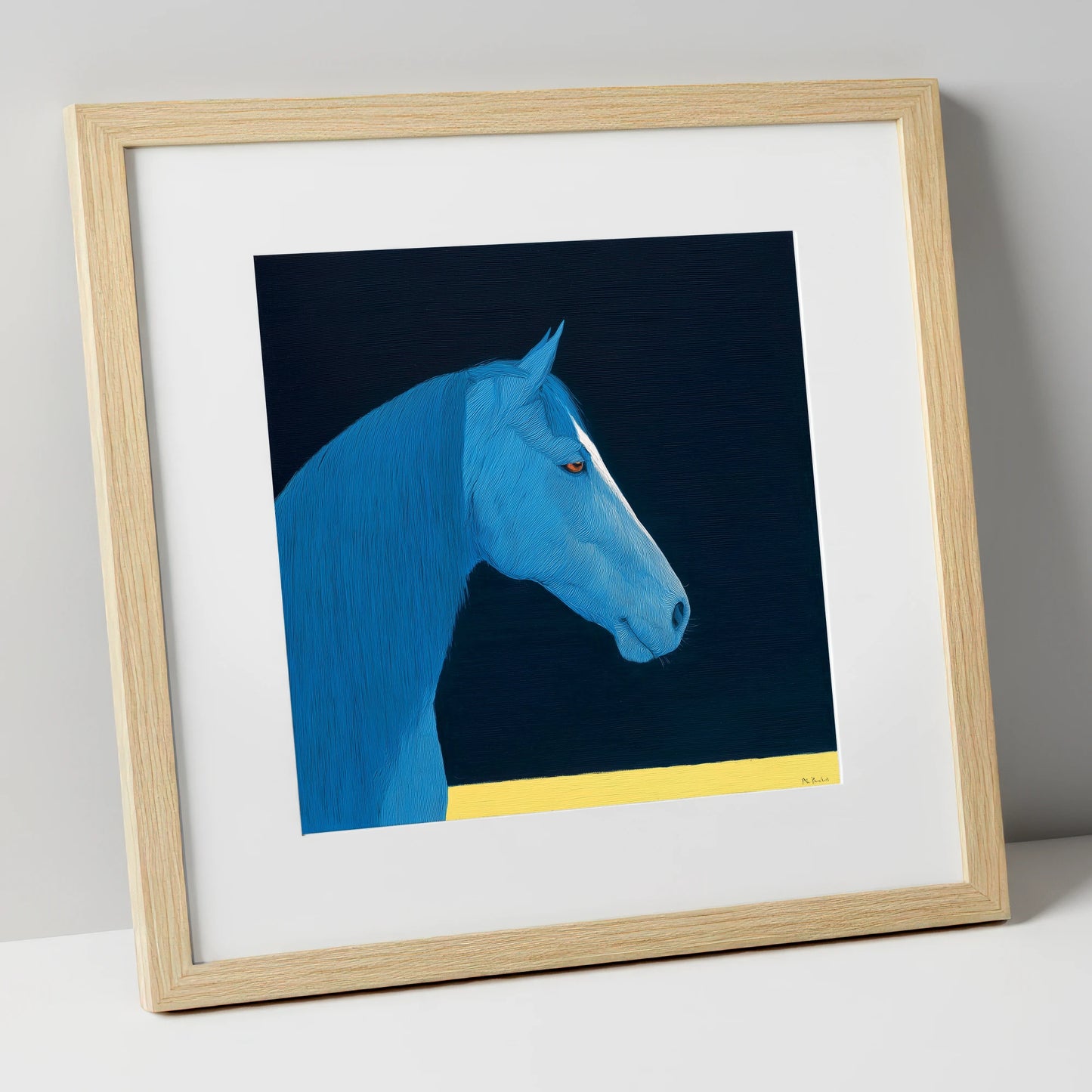 Azure Equine Profile horse breed art print in natural frame