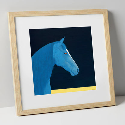 Azure Equine Profile horse breed art print in natural frame