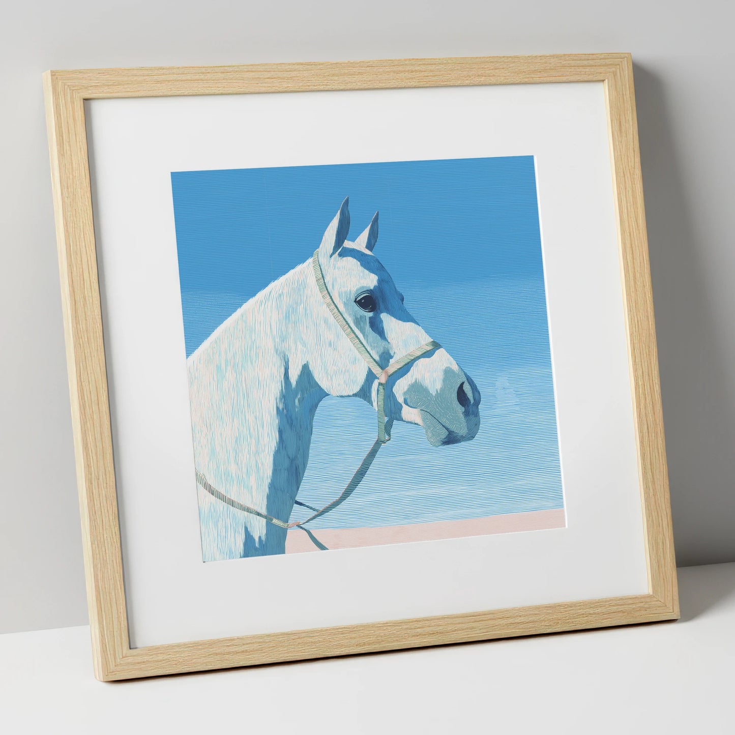 Serene Grey Profile horse breed art print in natural frame
