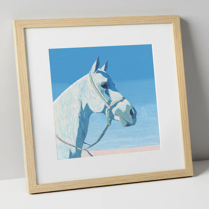 Serene Grey Profile horse breed art print in natural frame