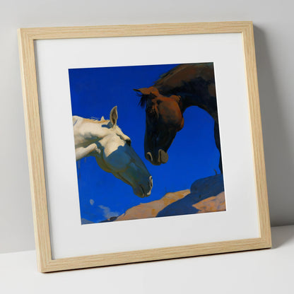 Cobalt Sky Companions horse portrait art print in natural frame