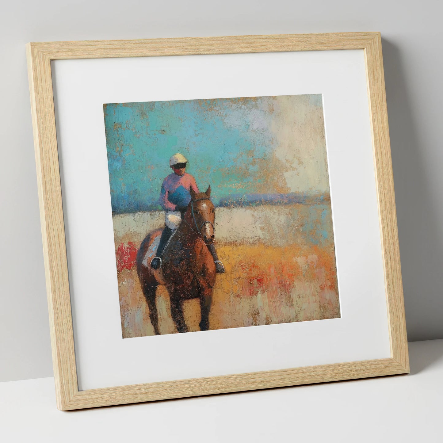 To the Start racing horse art print in natural frame