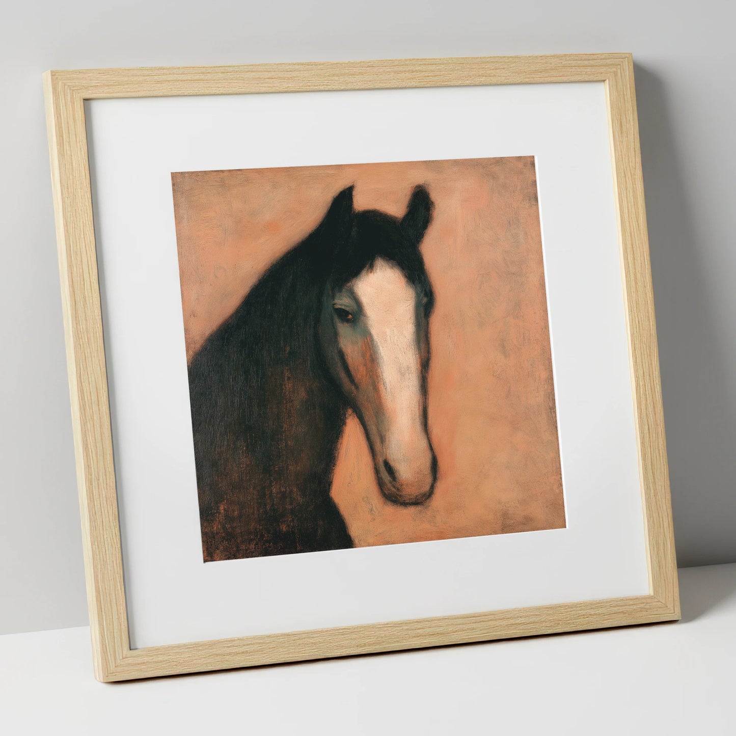 Dignity in Shadows horse portrait art print in natural frame