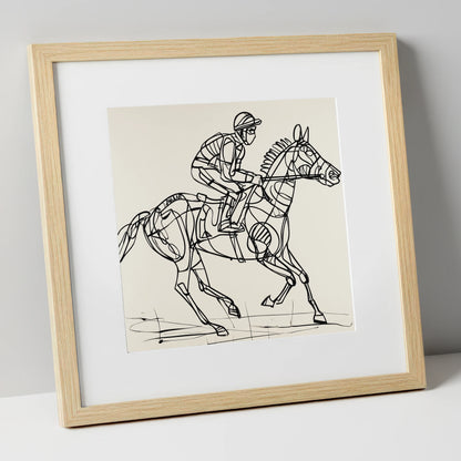 Geometry of Speed racing horse art print in natural frame
