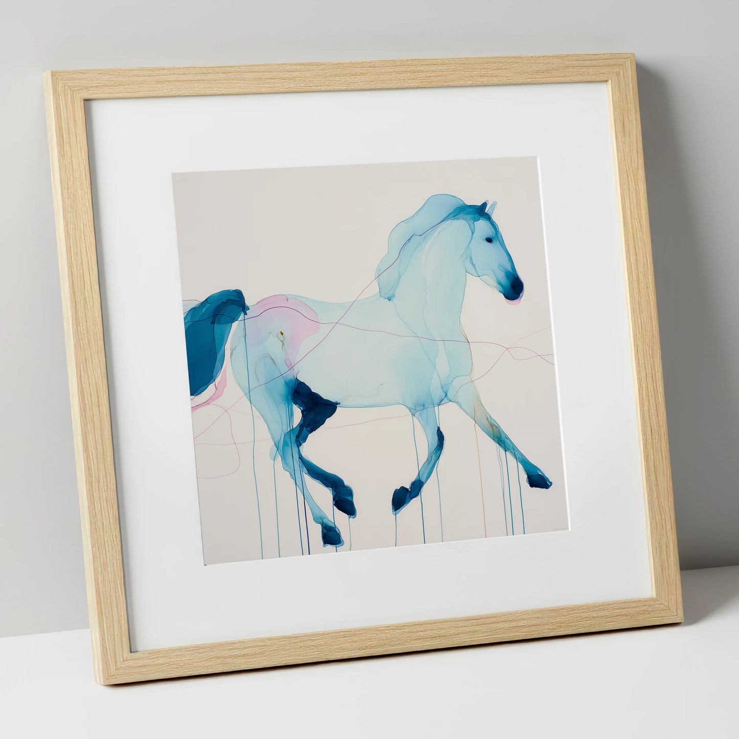 Fluid Azure Grace horse breed art print in natural frame