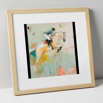 The Perfect Stride show jumping horse art print in natural frame