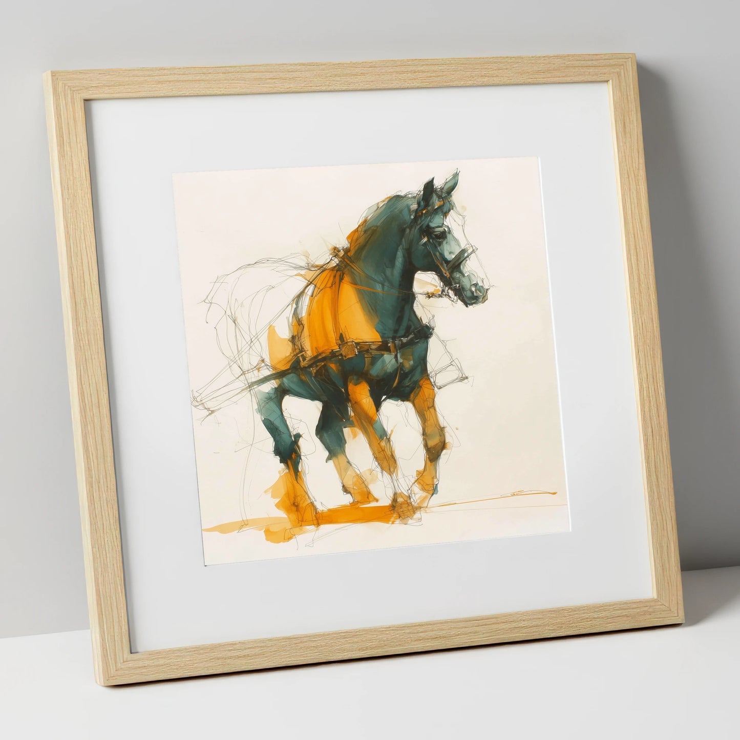 Dynamic Harness Stride working horse art print in natural frame