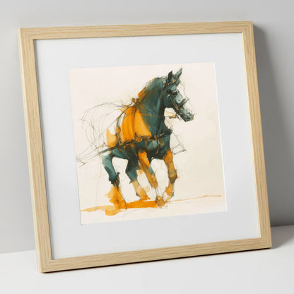 Dynamic Harness Stride working horse art print in natural frame