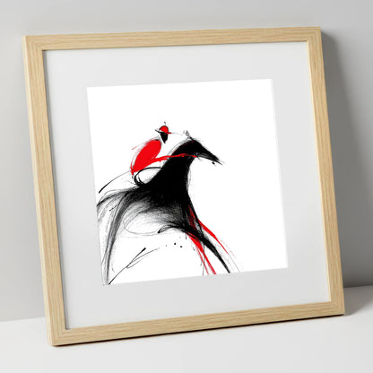 Crimson Pace racing horse art print in natural frame