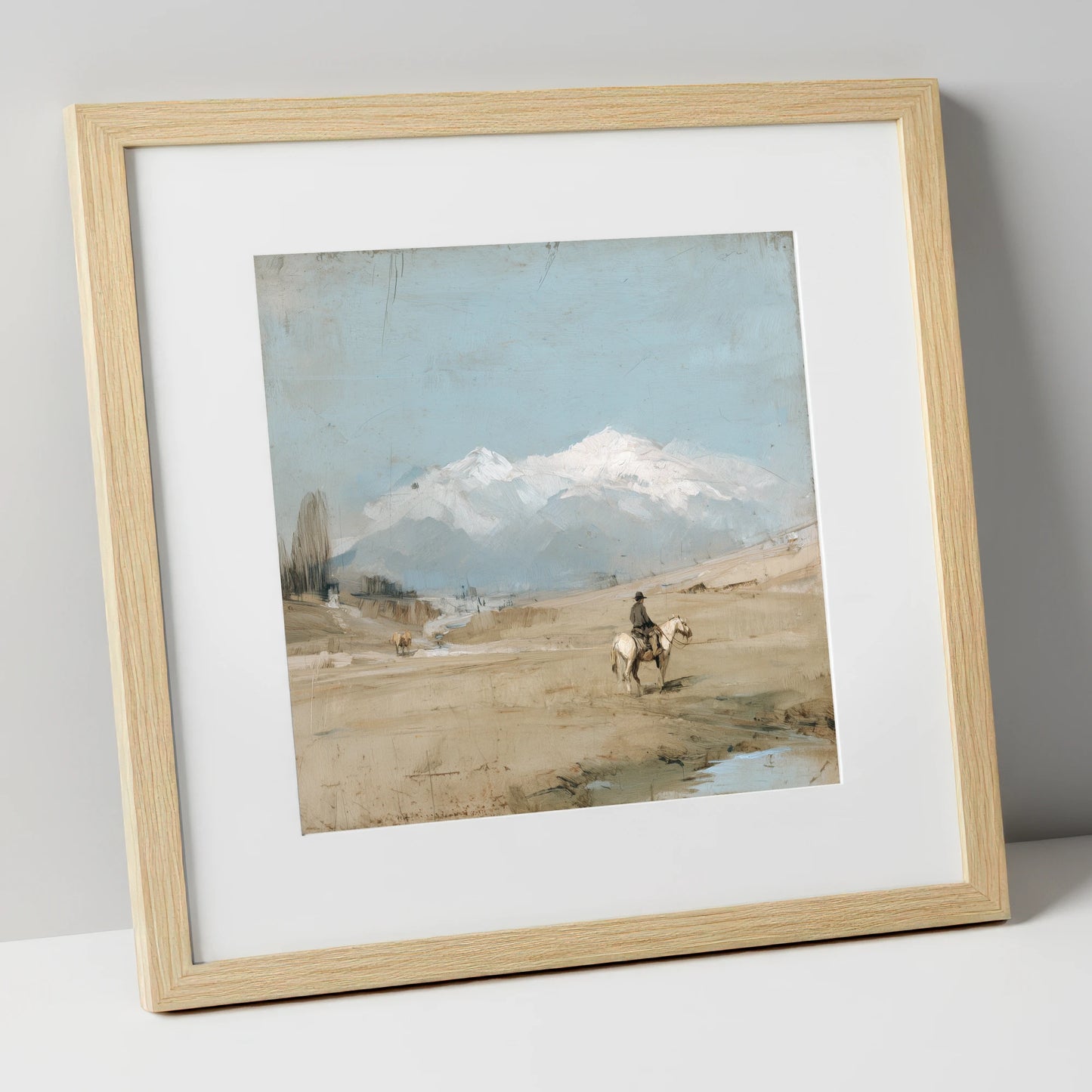 The Distant Range western horse art print in natural frame