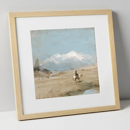 The Distant Range western horse art print in natural frame