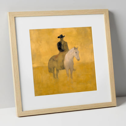 Sunlit Western Solitude western horse art print in natural frame