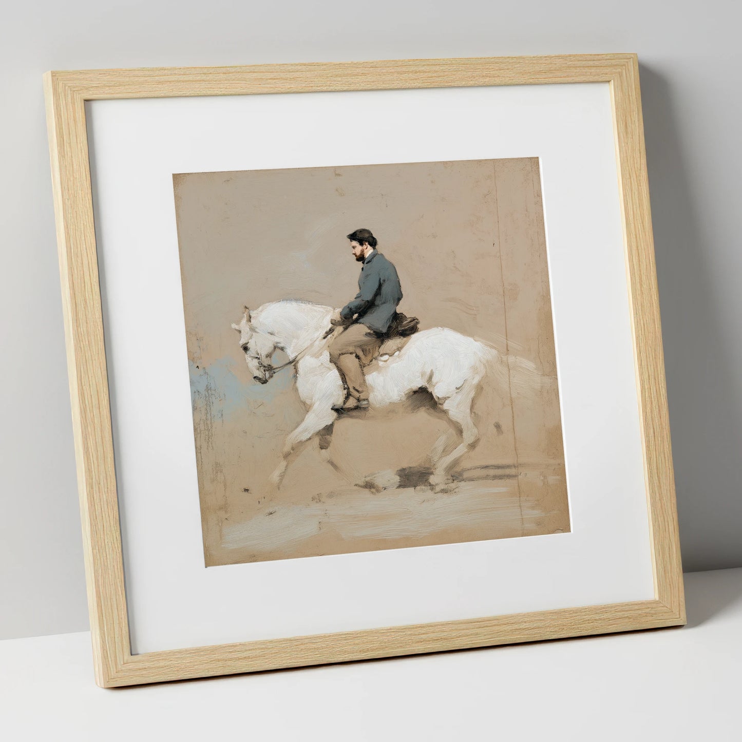 Collected Elegance dressage horse art print in natural frame