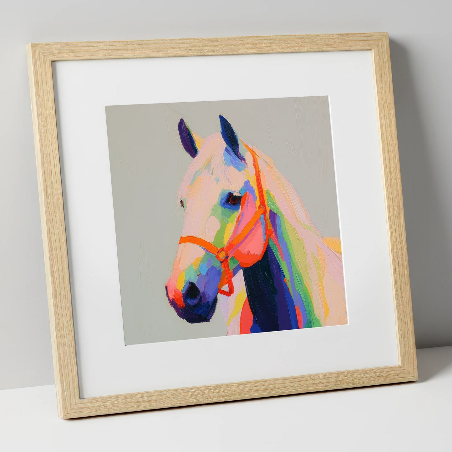Prismatic Equine Profile horse portrait art print in natural frame