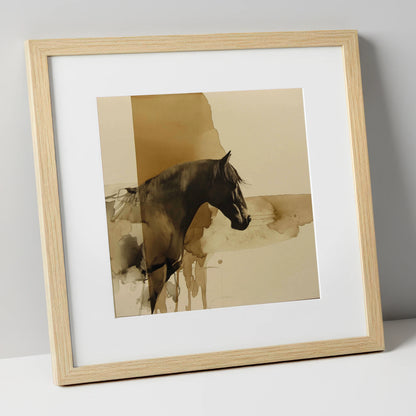 Sepia Silhouette horse breed art print in natural frame