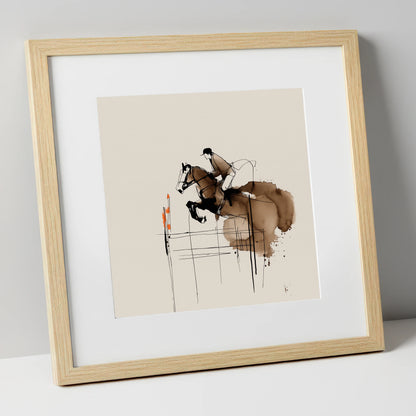 Dynamic Showjumping Flight show jumping horse art print in natural frame
