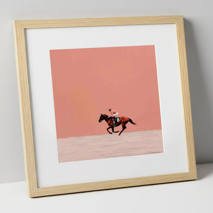 Dusty Rose Racing racing horse art print in natural frame