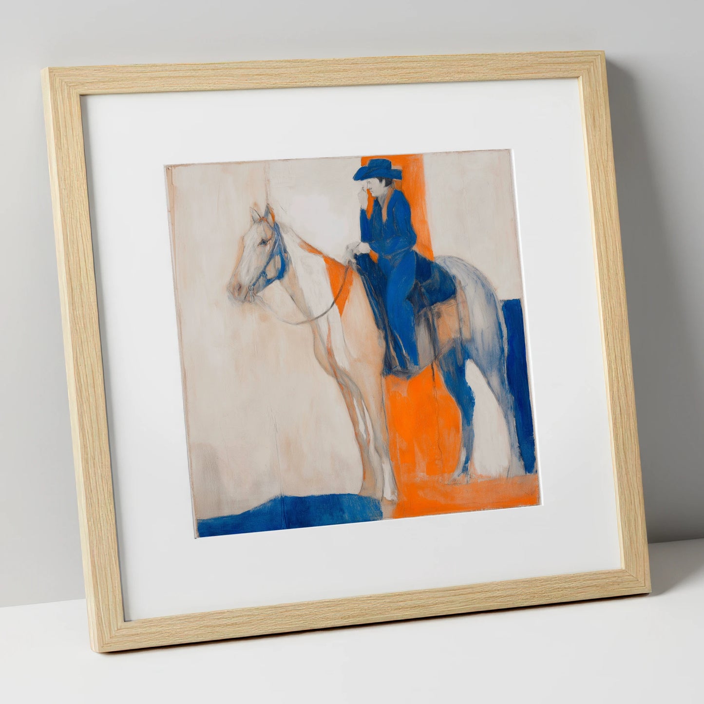 Ultramarine Western Rider western horse art print in natural frame