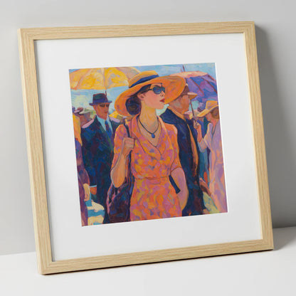Race Day Glamour racing horse art print in natural frame