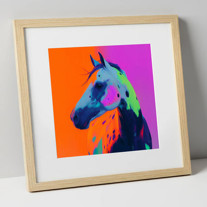 Neon Appaloosa Portrait horse breed art print in natural frame