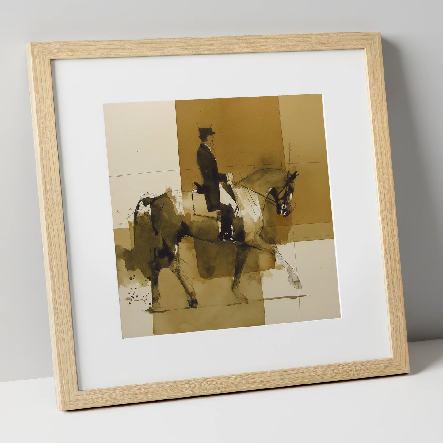 Mastery in Motion dressage horse art print in natural frame