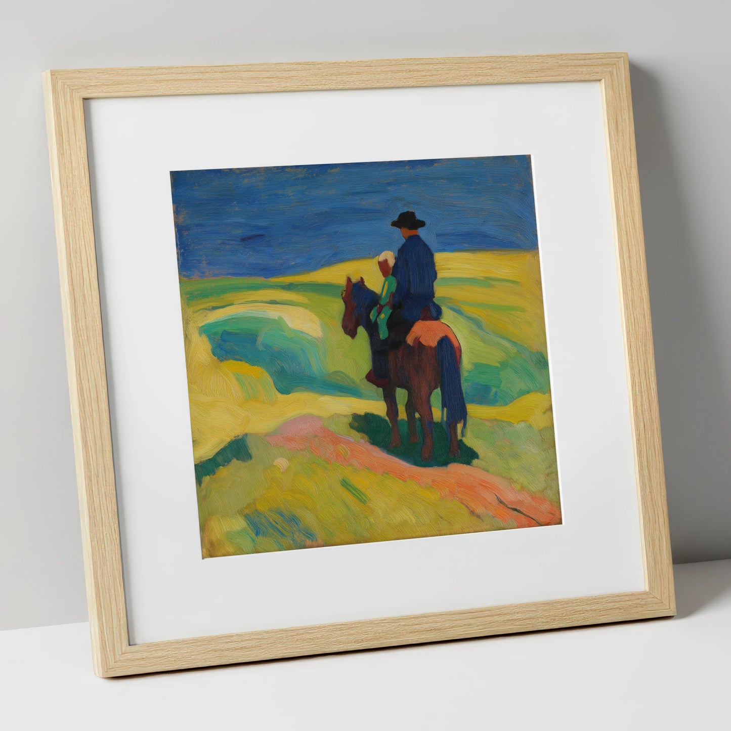 A Shared Horizon horse & rider art print in natural frame