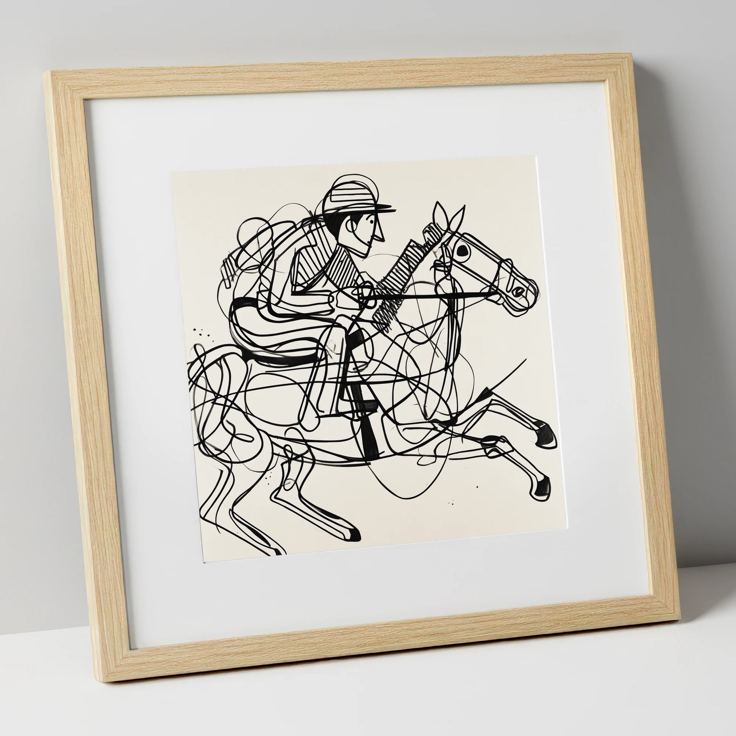 The Abstract Sprint racing horse art print in natural frame