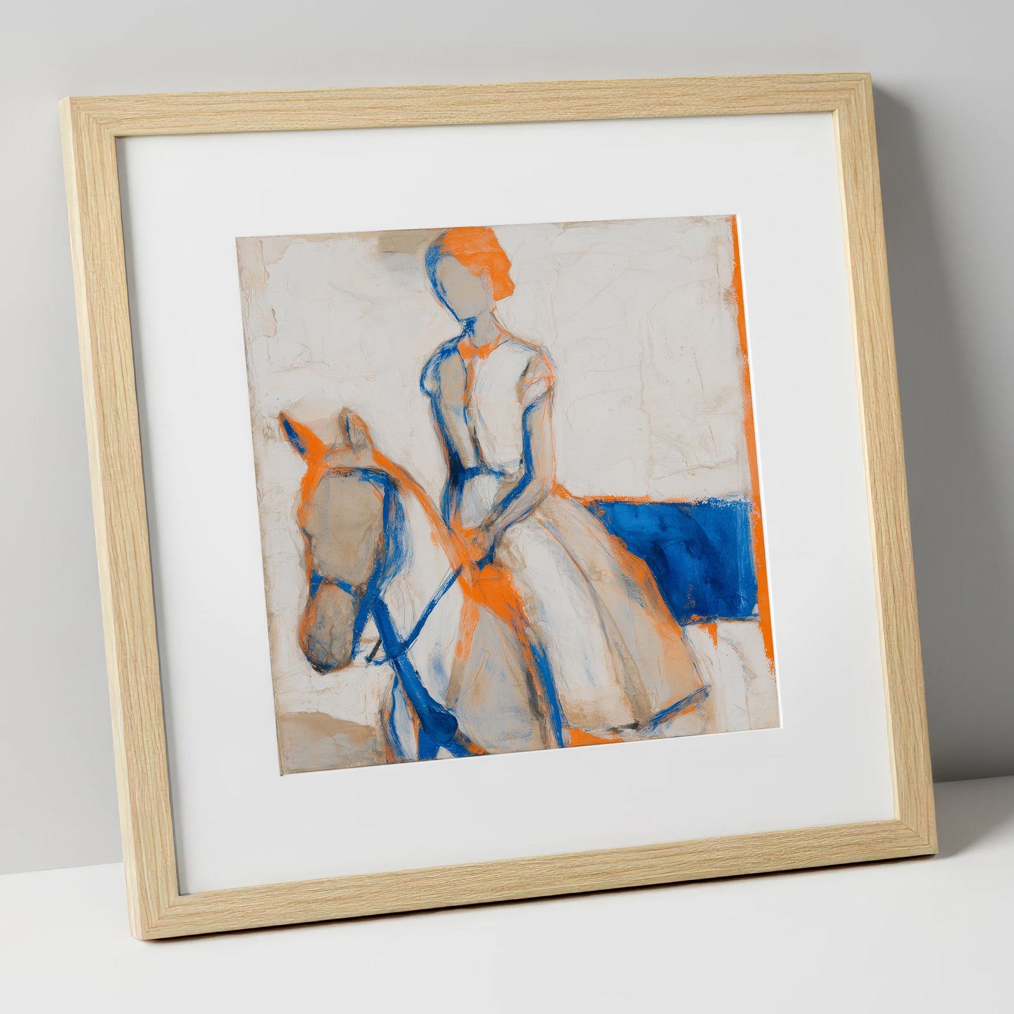 Vivid Connection horse & rider art print in natural frame