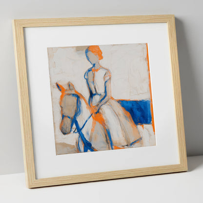 Vivid Connection horse & rider art print in natural frame