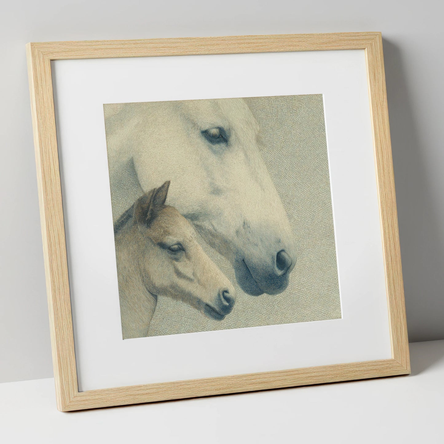 Enduring Connection mare & foal art print in natural frame