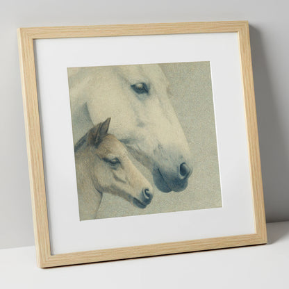Enduring Connection mare & foal art print in natural frame