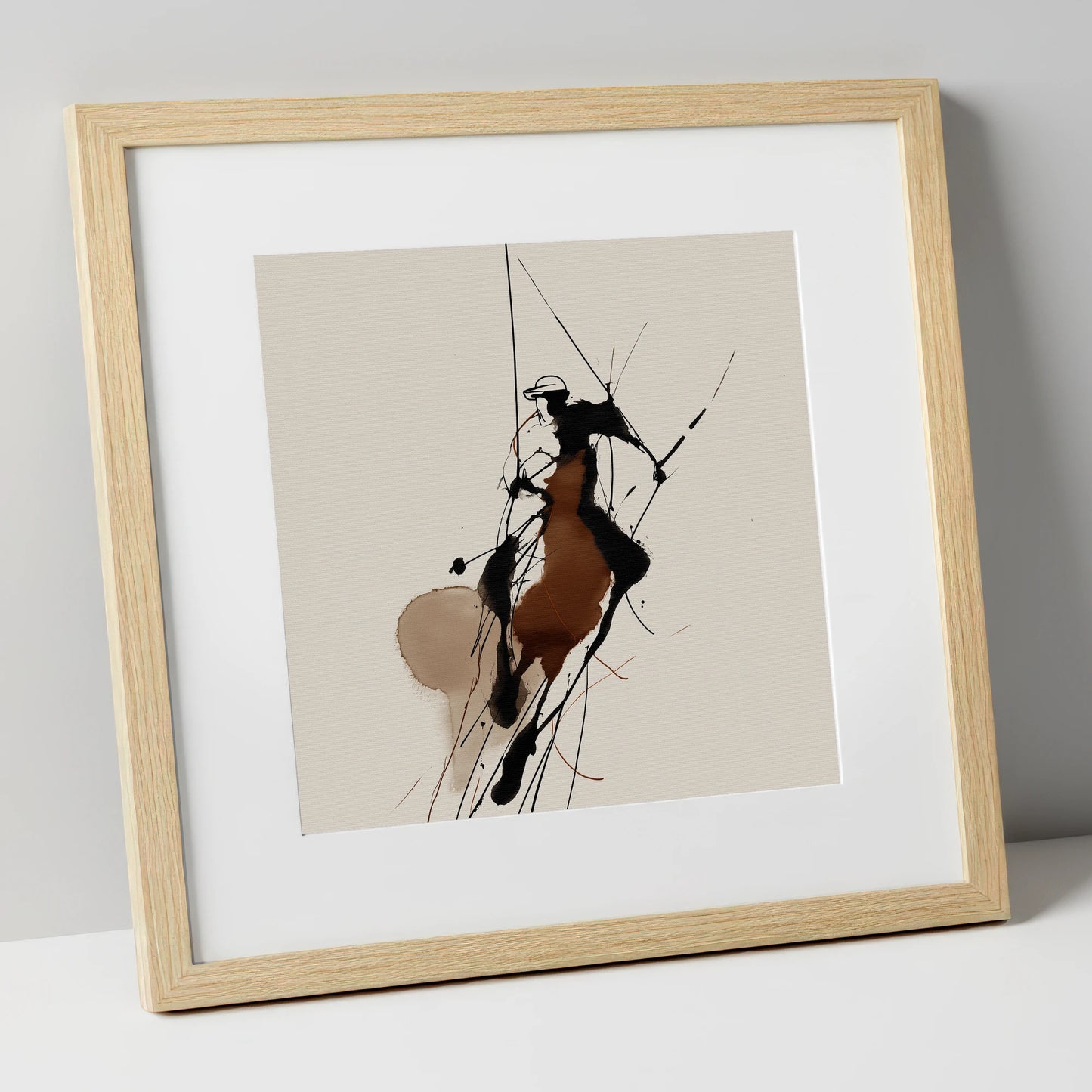 Dynamic Polo Strike polo horse art print in natural frame