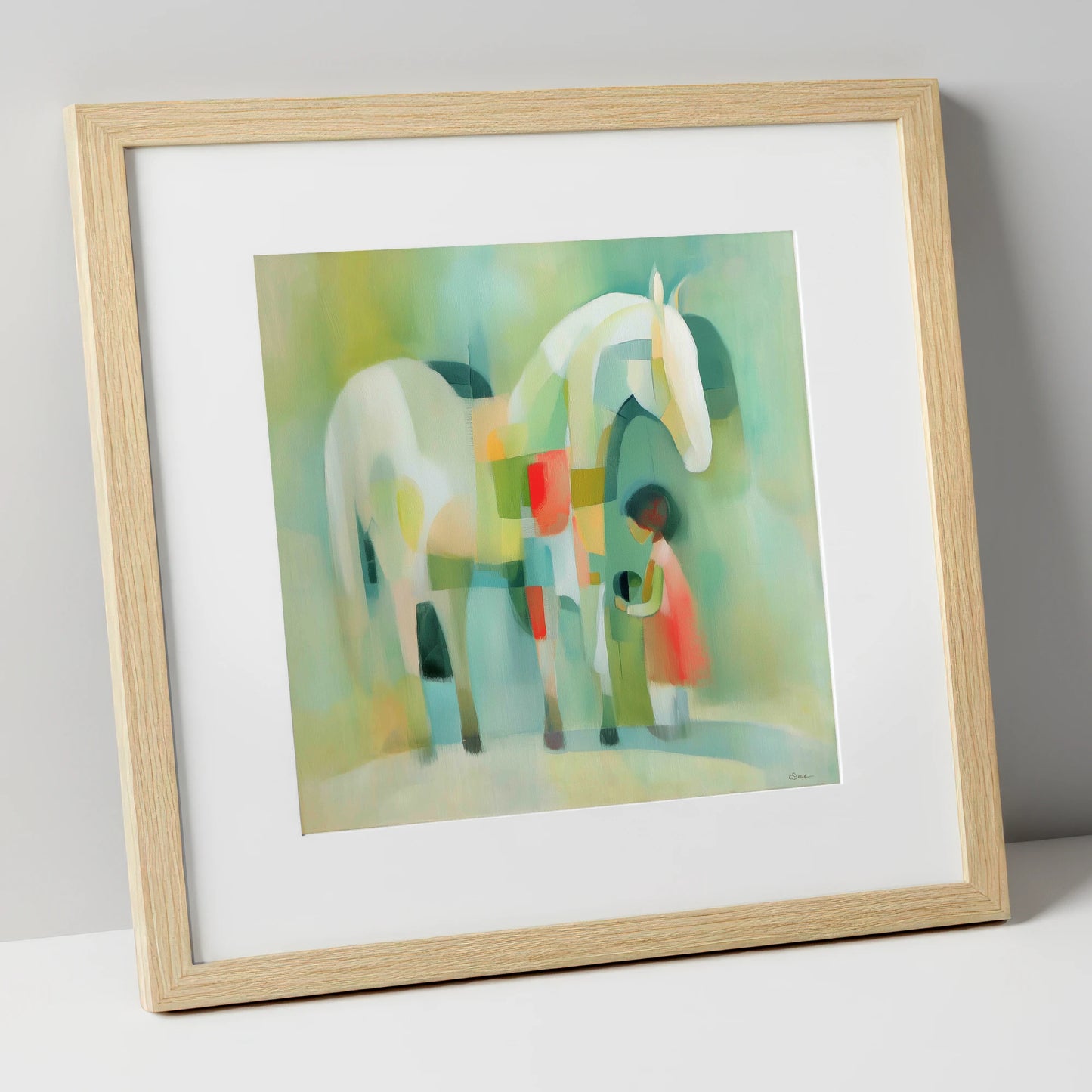 The Quiet Connection horse & rider art print in natural frame
