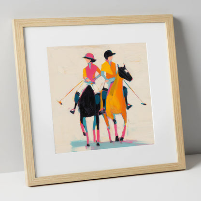High Goal Hues polo horse art print in natural frame