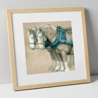 Quiet Strength in Harness working horse art print in natural frame