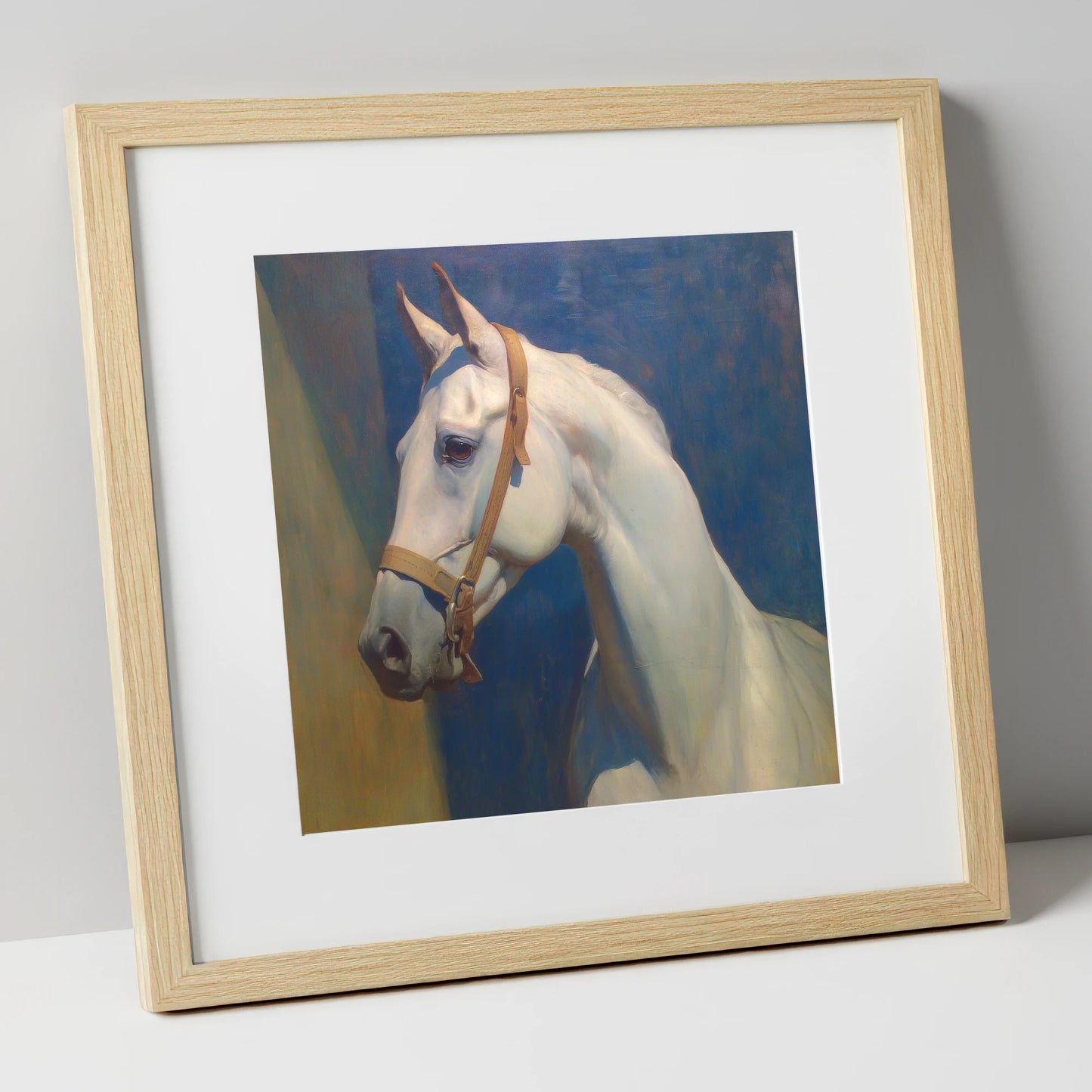 Azure Spirit in Profile horse portrait art print in natural frame