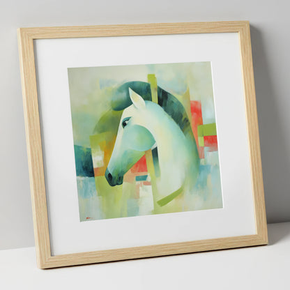 Modern Grey Profile horse breed art print in natural frame