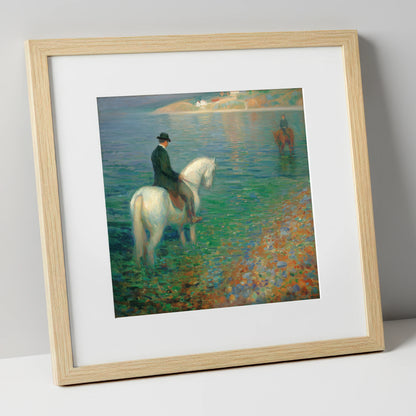 Emerald Shoreline Hack beach horse art print in natural frame