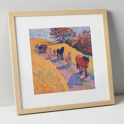 Homeward Bound Herd horse landscape art print in natural frame