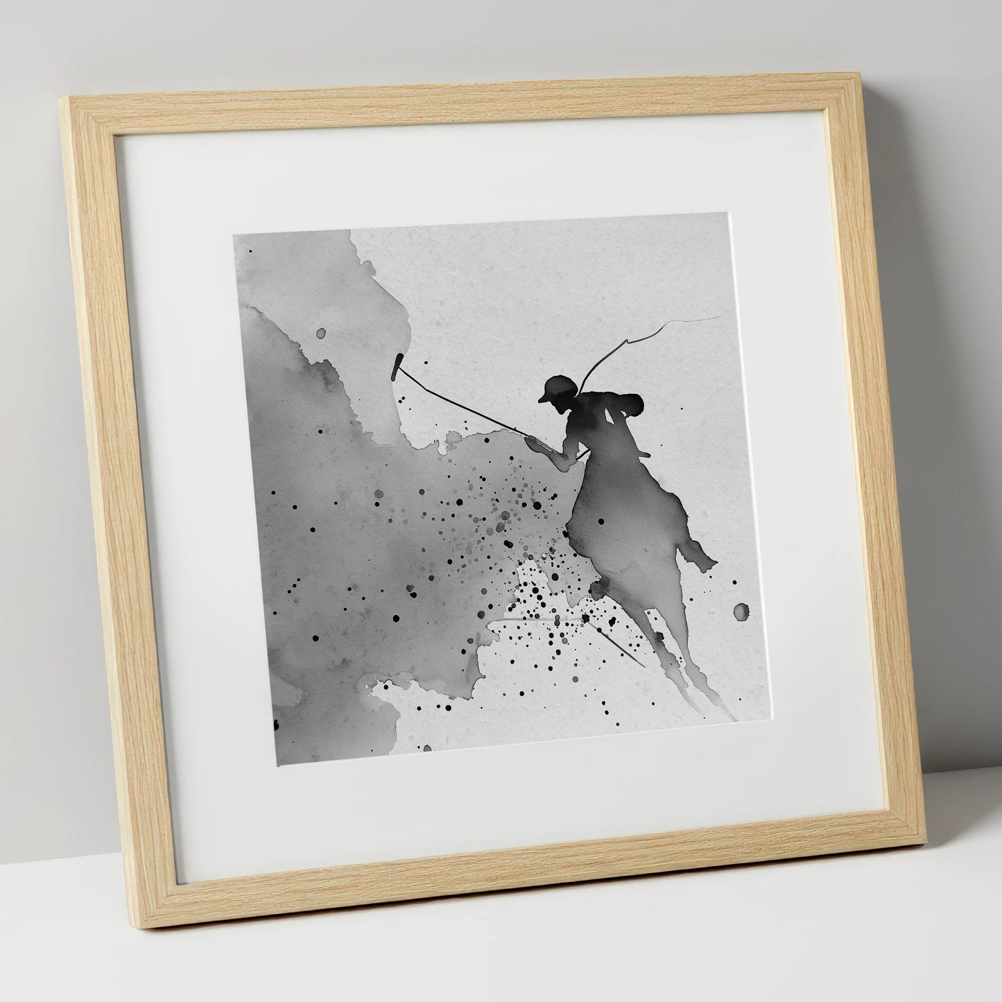 Dynamic Polo Silhouette polo horse art print in natural frame