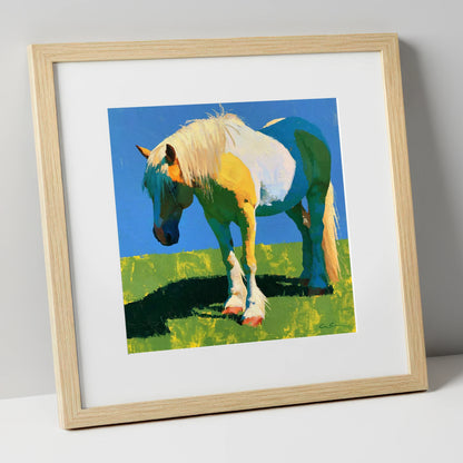 Colourful Cob in Summer Sunlight horse breed art print in natural frame